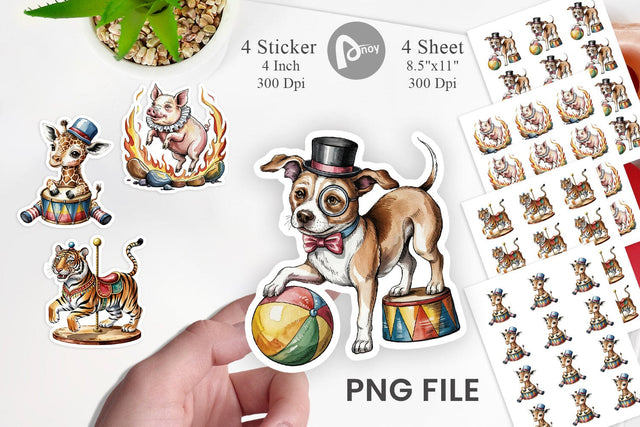 Vintage Animal Circus Sticker Sublimation artnoy 