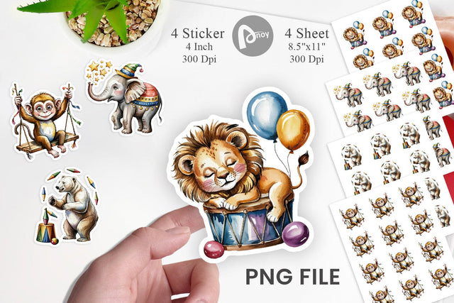 Vintage Animal Circus Sticker Sublimation artnoy 
