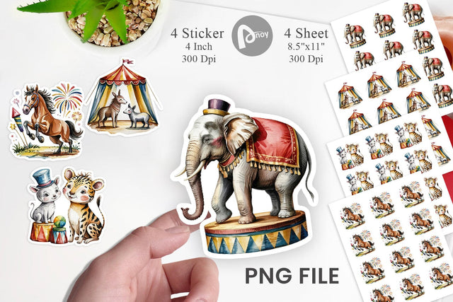 Vintage Animal Circus Sticker Sublimation artnoy 