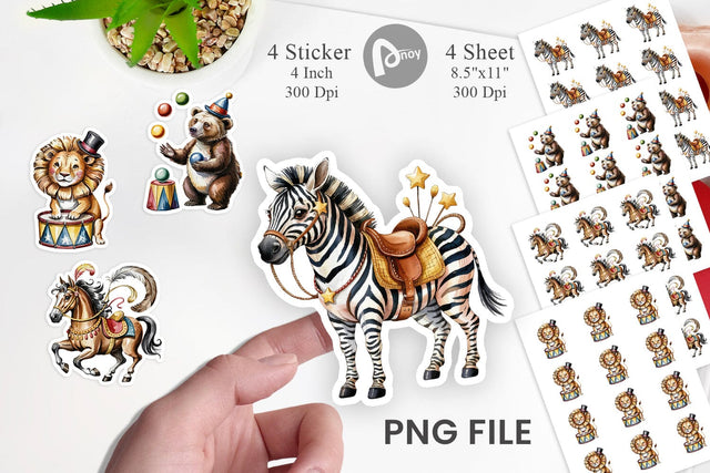 Vintage Animal Circus Sticker Sublimation artnoy 