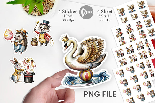 Vintage Animal Circus Sticker Sublimation artnoy 