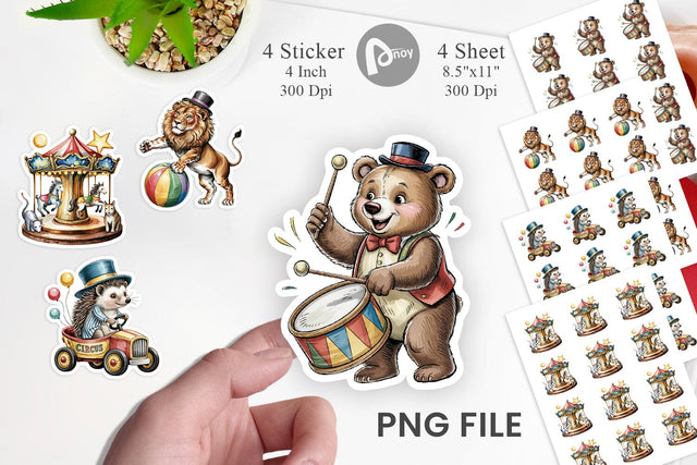 Vintage Animal Circus Sticker Sublimation artnoy 