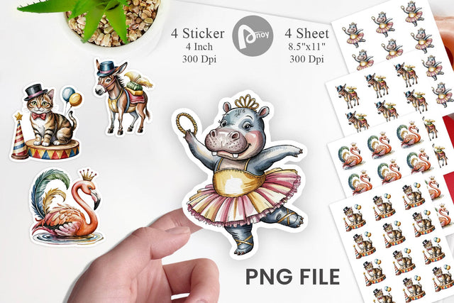 Vintage Animal Circus Sticker Sublimation artnoy 