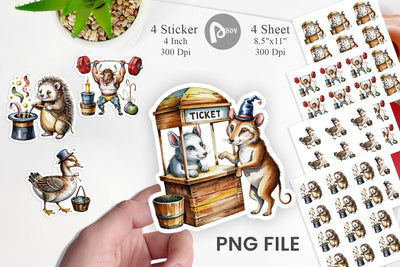 Vintage Animal Circus Sticker Sublimation artnoy 