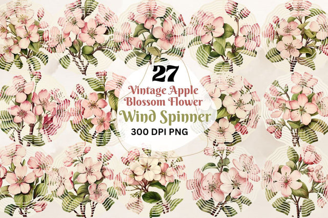 Vintage Apple Blossom Flowers Wind Spinner Bundle Sublimation Regulrcrative 