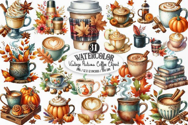 Vintage Autumn Coffee Clipart Sublimation SVGista 
