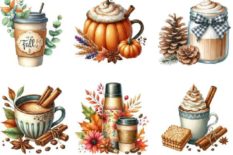 Vintage Autumn Coffee Clipart Sublimation SVGista 