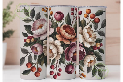 Vintage Autumn Floral 20oz Tumbler Wrap Sublimation PixelChick 
