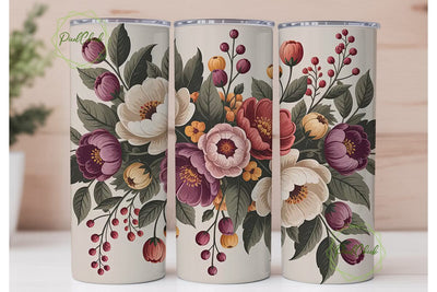 Vintage Autumn Floral 20oz Tumbler Wrap Sublimation PixelChick 