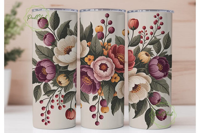 Vintage Autumn Floral 20oz Tumbler Wrap Sublimation PixelChick 