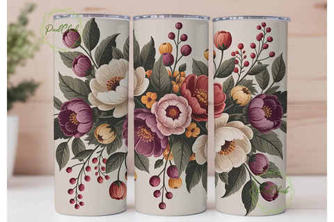 Vintage Autumn Floral 20oz Tumbler Wrap Sublimation PixelChick 