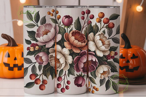 Vintage Autumn Floral 20oz Tumbler Wrap Sublimation PixelChick 