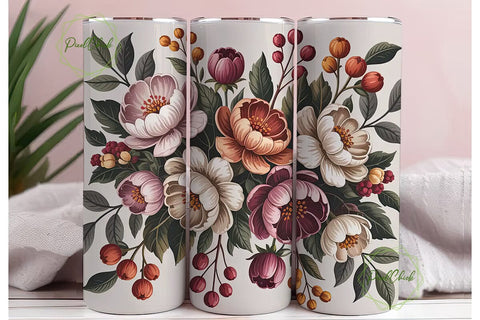 Vintage Autumn Floral 20oz Tumbler Wrap Sublimation PixelChick 