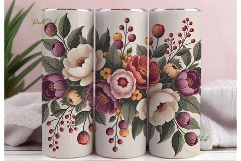 Vintage Autumn Floral 20oz Tumbler Wrap Sublimation PixelChick 