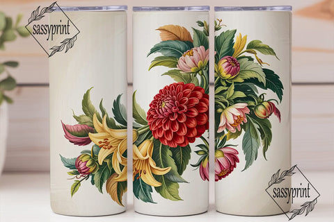 Vintage Autumn Floral 20oz Tumbler Wrap Sublimation sassyprint 