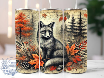Vintage Autumn Fox 20oz Tumbler Wrap, Junk Journal Tumbler, Sublimation Tumbler, Autumn Tumbler, Cute Fox Design, Personalized Tumbler Sublimation ToriDesigns 