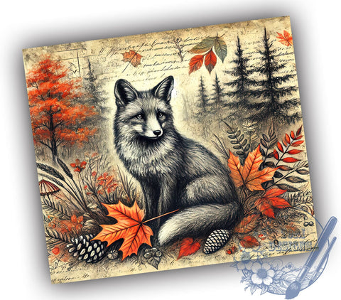 Vintage Autumn Fox 20oz Tumbler Wrap, Junk Journal Tumbler, Sublimation Tumbler, Autumn Tumbler, Cute Fox Design, Personalized Tumbler Sublimation ToriDesigns 