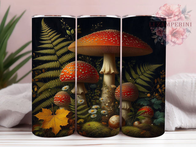 Vintage Autumn Mushroom Tumbler Wrap, Fall Sublimation Wrap, Retro Forest PNG, 20OZ Tumbler Design, Autumn Cottagecore Cup, Botanical Fall Wrap, Rustic Mushroom PNG Sublimation Li Zamperini 