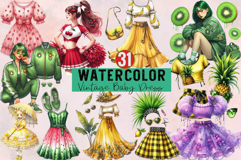 Vintage Baby Dress Sublimation Clipart Bundle Sublimation SVGArt 