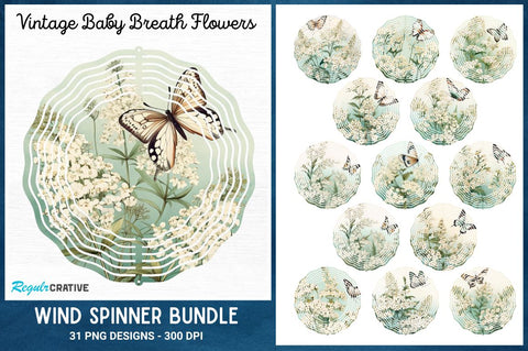 Vintage Baby's Breath Flowers Wind Spinner Bundle Sublimation Regulrcrative 