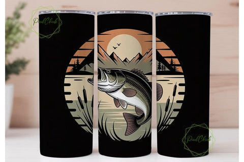 Vintage Bass Fishing 20oz Tumbler Wrap Sublimation PixelChick 