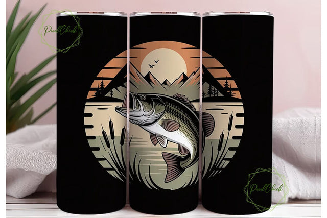 Vintage Bass Fishing 20oz Tumbler Wrap Sublimation PixelChick 