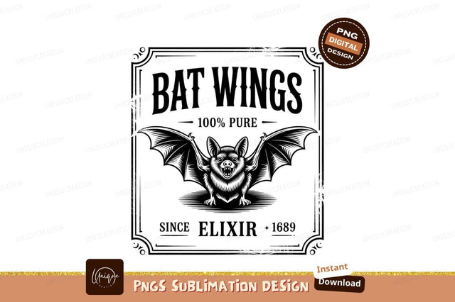 Vintage Bat Wings Elixir Label Design Sublimation Designangry 