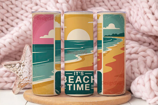 Vintage Beach Time 20oz Tumbler Wrap Sublimation DesignSVG 