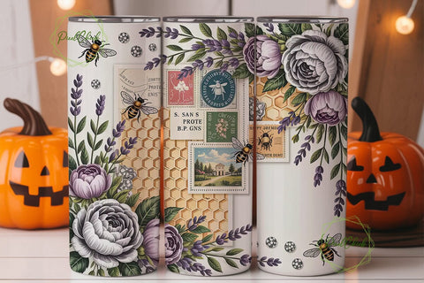 Vintage Bee Floral 20oz Tumbler Wrap Sublimation PixelChick 