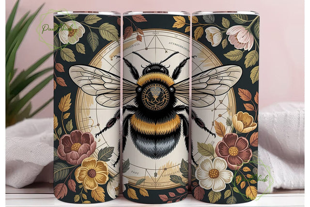 Vintage Bee Floral 20oz Tumbler Wrap Sublimation PixelChick 