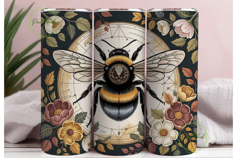 Vintage Bee Floral 20oz Tumbler Wrap Sublimation PixelChick 