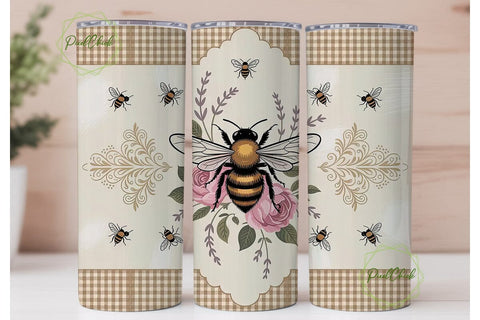 Vintage Bee Floral 20oz Tumbler Wrap Sublimation PixelChick 
