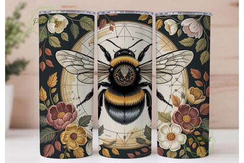 Vintage Bee Floral 20oz Tumbler Wrap Sublimation PixelChick 