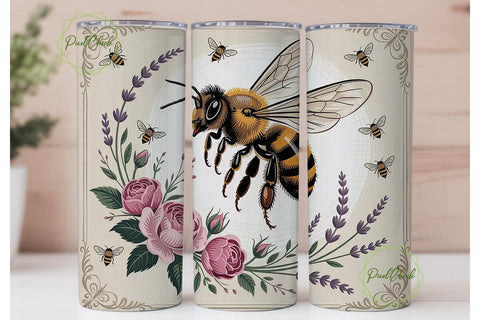 Vintage Bee Floral 20oz Tumbler Wrap Sublimation PixelChick 