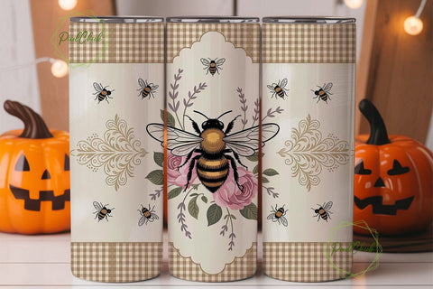 Vintage Bee Floral 20oz Tumbler Wrap Sublimation PixelChick 