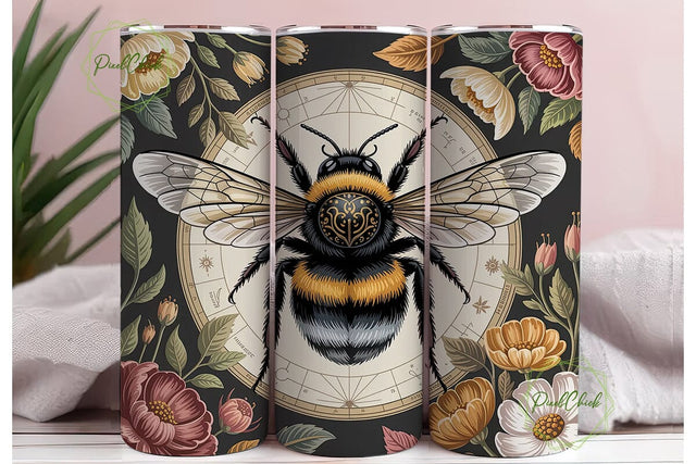 Vintage Bee Floral 20oz Tumbler Wrap Sublimation PixelChick 