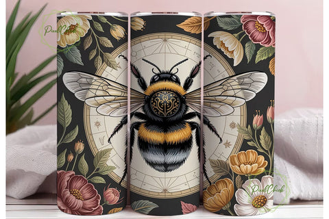 Vintage Bee Floral 20oz Tumbler Wrap Sublimation PixelChick 