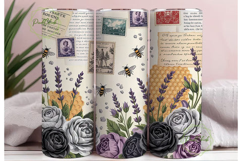 Vintage Bee Floral 20oz Tumbler Wrap Sublimation PixelChick 