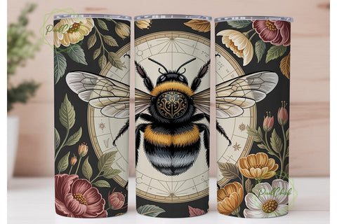 Vintage Bee Floral 20oz Tumbler Wrap Sublimation PixelChick 