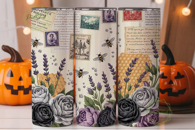 Vintage Bee Floral 20oz Tumbler Wrap Sublimation PixelChick 