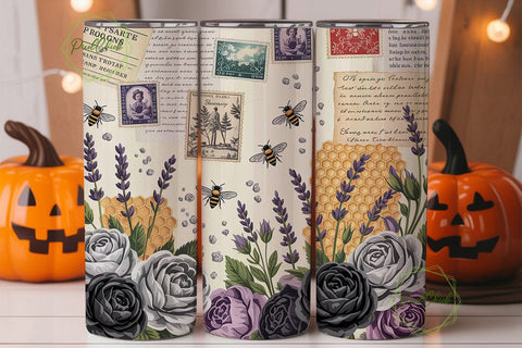 Vintage Bee Floral 20oz Tumbler Wrap Sublimation PixelChick 