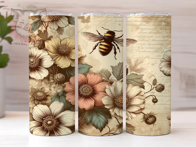 Vintage Bee Tumbler Design, Honeybee Sublimation Wrap, 20oz Drinkware, Bee Lover Gift, Floral Bee Art, Rustic Tumbler Design, Digital Download Sublimation Lara' s Designs 