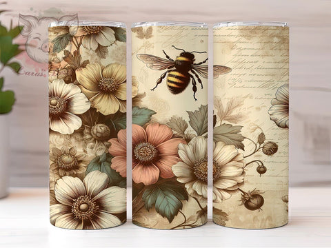 Vintage Bee Tumbler Design, Honeybee Sublimation Wrap, 20oz Drinkware, Bee Lover Gift, Floral Bee Art, Rustic Tumbler Design, Digital Download Sublimation Lara' s Designs 