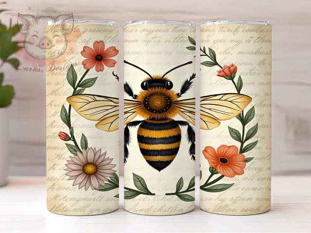 Vintage Bee Tumbler Design, Honeybee Sublimation Wrap, 20oz Drinkware, Bee Lover Gift, Floral Bee Art, Rustic Tumbler Design, Digital Download Sublimation Lara' s Designs 