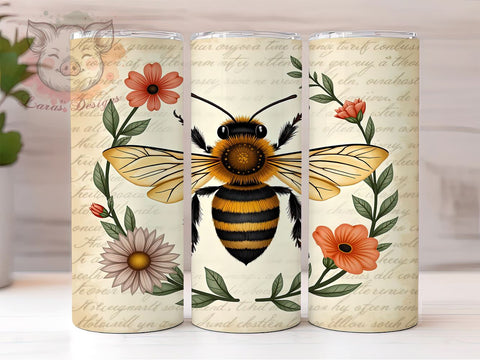 Vintage Bee Tumbler Design, Honeybee Sublimation Wrap, 20oz Drinkware, Bee Lover Gift, Floral Bee Art, Rustic Tumbler Design, Digital Download Sublimation Lara' s Designs 