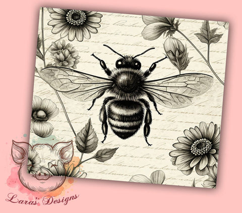Vintage Bee Tumbler Design, Honeybee Sublimation Wrap, 20oz Drinkware, Bee Lover Gift, Floral Bee Art, Rustic Tumbler Design, Digital Download Sublimation Lara' s Designs 