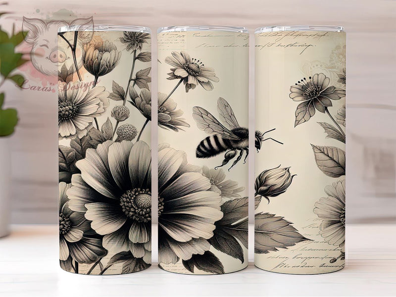 Vintage Bee Tumbler Design, Honeybee Sublimation Wrap, 20oz Drinkware, Bee Lover Gift, Floral Bee Art, Rustic Tumbler Design, Digital Download Sublimation Lara' s Designs 