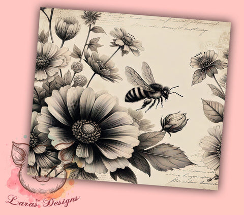 Vintage Bee Tumbler Design, Honeybee Sublimation Wrap, 20oz Drinkware, Bee Lover Gift, Floral Bee Art, Rustic Tumbler Design, Digital Download Sublimation Lara' s Designs 