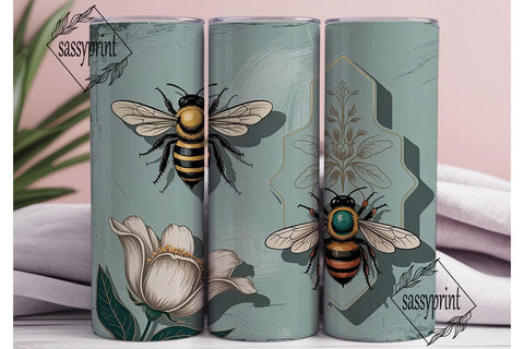 Vintage Bee Tumbler Wrap PNG Sublimation sassyprint 