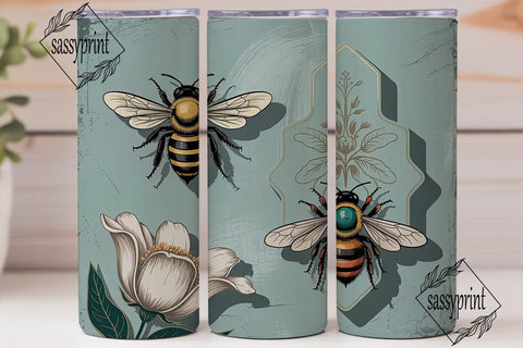 Vintage Bee Tumbler Wrap PNG Sublimation sassyprint 